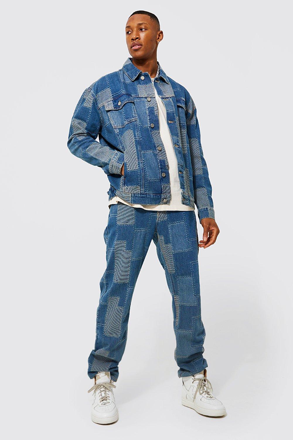 Patchwork denim jacket mens deals